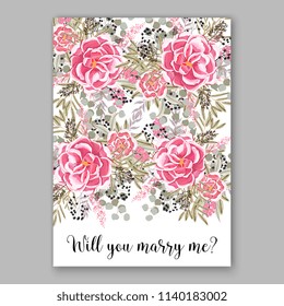 	
Ranunculus pink watercolor wedding invitation vector template bridal shower invitation