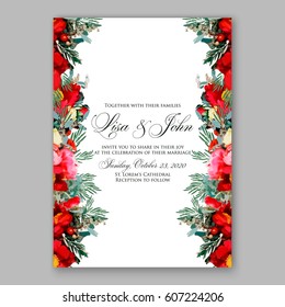 Ranunculus red wedding invitation. Peony anemone bridal bouquet