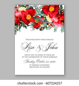 Ranunculus red wedding invitation. Peony anemone bridal bouquet