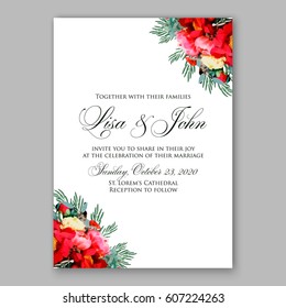 Ranunculus red wedding invitation. Peony anemone bridal bouquet