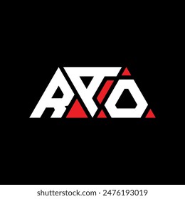 RAO triangle letter logo design with triangle shape. RAO triangle logo design monogram. RAO triangle vector logo template with red color. RAO triangular logo Simple, Elegant, and Luxurious design.