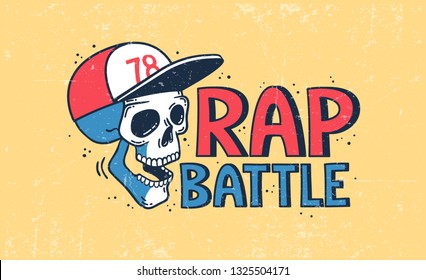 Rap battle logo with a skull in a baseball cap. Grunge worn texture on separate layer.