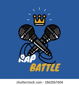 Rap Battle Sign With Crown And Two Microphones. Hip Hop Party Vector Icon Illustration.