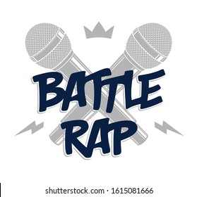 Rap Battle vector logo or emblem with two microphones crossed, Hip Hop hot rhymes music mic, concert festival or night club label, t-shirt print.