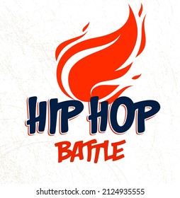Rap Battle Vektorlogo oder Emblem mit Flammenflammen, Hip Hop Hot Rymes Musik, Konzertfestival oder Nachtklub Label, T-Shirt-Druck.
