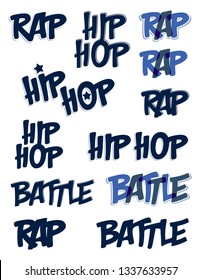 Rap battle vector typing big set, music theme logos.