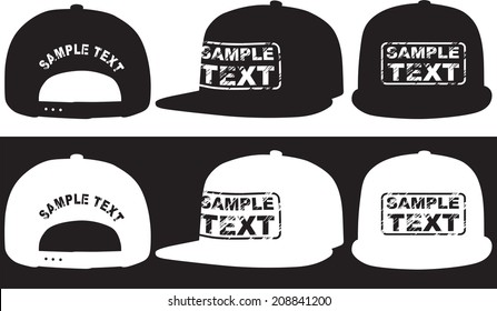 Rap cap, front, back and side view. Vector illustration