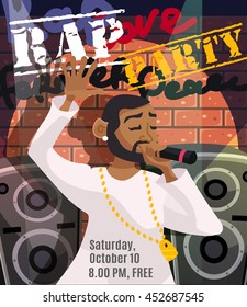 Rap Concert Poster With Black Singer And Sound System On Background Vector Illustration