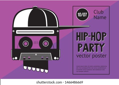 Rap festival sign with skull . Retro style illustration. Hip-hop party.