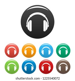 Rap headset icons set 9 color vector isolated on white for any design