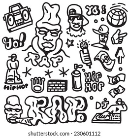 rap , hip hop  - doodles set