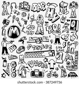 rap, hip hop , graffiti - doodles set