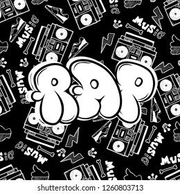 rap hip hop music party illustration in graffiti style, lettering logo, vector.Typography for poster,t-shirt or stickers