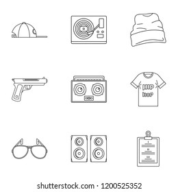 Rap icon set. Outline set of 9 rap vector icons for web design isolated on white background