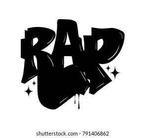 Rap label logo in graffiti style, vector.
