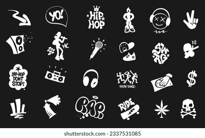  rap music graffiti break dance symbols icon set , vector design element