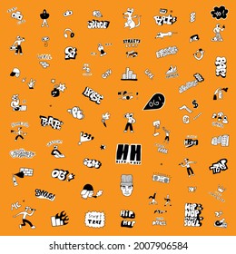 rap music graffiti doodle set 