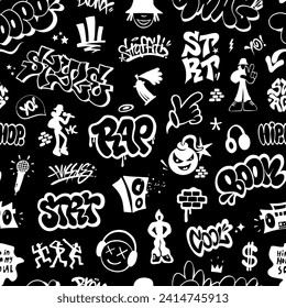  Rap music graffiti hip hop style - seamless pattern , vector design element