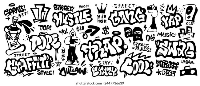  graffiti de música rap hip hop cultura símbolos icon set , elemento de diseño de Vector