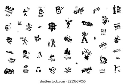 
rap music ,graffiti, street style -doodle set, sign and symbol, vector background
