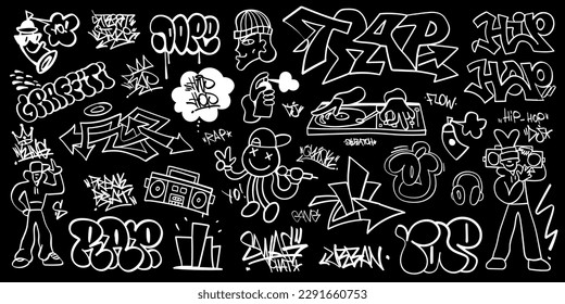 
rap music, graffiti, street style vector doodle set , design elements