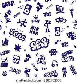 rap music, graffiti,street style - seamless vector background