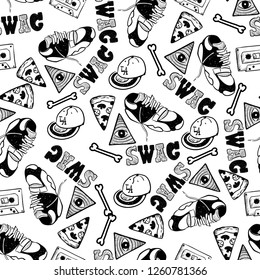 Rap Music. Hip hop doodle pattern with rap attributes