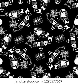 Rap Music. Hip hop doodle pattern with rap attributes