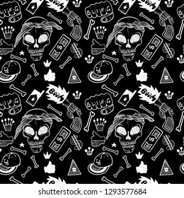 Rap Music. Hip hop doodle pattern with rap attributes