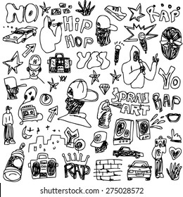rap music , hip hop , graffiti - vector icons in sketch style