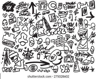 Rap Music , Hip Hop , Graffiti - Vector Icons In Sketch Style