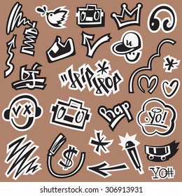 Rap Music , Hip Hop , Graffiti - Vector Icons 