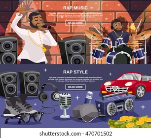 Rap music and hip-hop style horizontal banner set isolated vector illustration