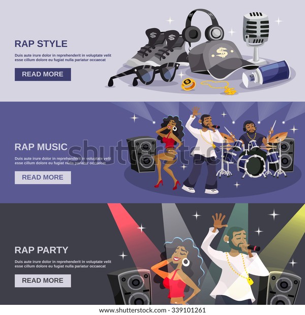 Rap Music Horizontal Banner Set Hiphop Stock Vector (Royalty Free