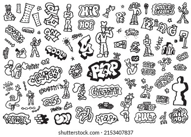 rap music,graffiti - hand drawn doodle set 