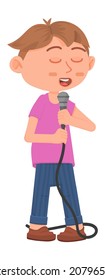 Rap singer. Boy singing hip-hop song. Cartoon character