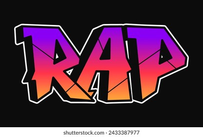 Rap - single word, letters graffiti style. Vector hand drawn logo. Funny cool trippy word Rap, fashion, graffiti style print t-shirt, poster concept