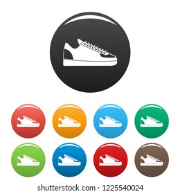 Rap sneakers icons set 9 color vector isolated on white for any design