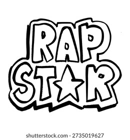 "RAP STAR" graffiti de bubble lettering. Tipografia de música de estilo de arte urbana desenhada à mão para marcas de hip hop, estampas de vestuário e elementos de design gráfico bacanas.