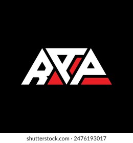 RAP triangle letter logo design with triangle shape. RAP triangle logo design monogram. RAP triangle vector logo template with red color. RAP triangular logo Simple, Elegant, and Luxurious design.