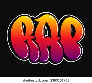 Rap word graffiti comic style letters. Vector hand drawn doodle cartoon logo Rap illustration. Funny cool trippy colorful letters, fashion, graffiti style print for t-shirt, poster concept