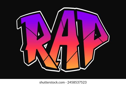 Rap word trippy psychedelic graffiti style letters.Vector hand drawn doodle cartoon logo Rap illustration. Funny cool trippy letters, fashion, graffiti style print for t-shirt, poster 