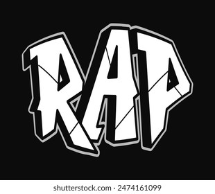 Rap word trippy psychedelic graffiti style letters.Vector hand drawn doodle cartoon logo rap illustration. Funny cool trippy letters, fashion, graffiti style print for t-shirt, poster