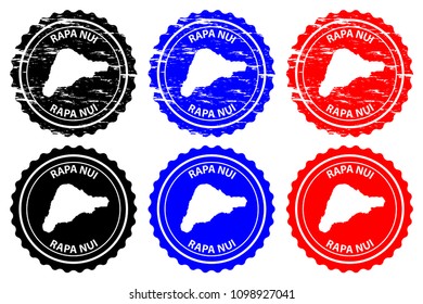 Rapa Nui - rubber stamp - vector, Easter Island map pattern - sticker - black, blue and red