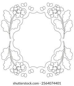 Rape blossom and butterfly line drawing vector frame