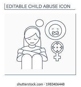  Rape line icon. Aggressive actions against young girl. Depression. Child abuse concept. Isolated vector illustration. Editable stroke