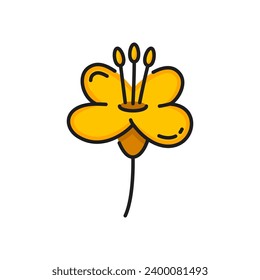 Rapeseed, canola flower icon. Isolated vector linear sign, vibrant yellow petals with central cluster of seeds, symbolizing agriculture, oil production, natural beauty. Brassica napus or colza bloom