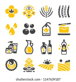 Rapeseed And Canola Oil Icon Set