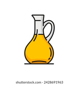 Rapeseed, canola oil jug icon. Isolated vector color linear sign, featuring glass pitcher, ewer or jar with yellow liquid, promising healthy choice for cooking, exudes purity and culinary versatility