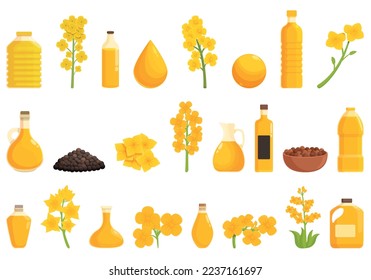 Rapeseed icons set cartoon vector. Canola flower. Rapa food